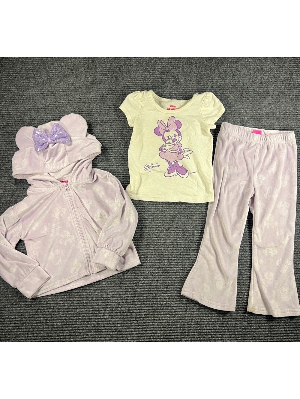 Disney Junior Minnie Mouse 3-Piece Outfit Set for Toddler Girls, Size 2T, Purple